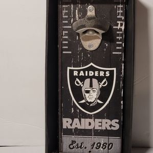 RAIDERS LEGENDARY SHIELD  BOTTLE OPENER WOOD PLAQUE